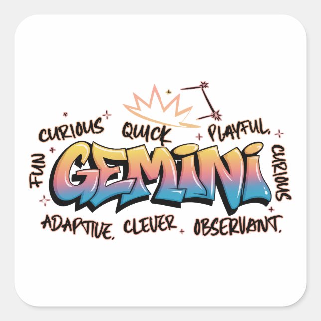 Gemini Zodiac  Graffiti  Square Sticker (Front)