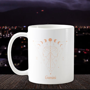 Gemini Zodiac Line Art White Peach Coffee Mug