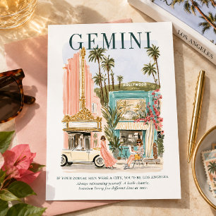 Gemini Zodiac Los Angeles Watercolor Art Postcard