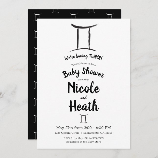 Gemini Zodiac May June Astrology Baby Shower Invitation (Front/Back)