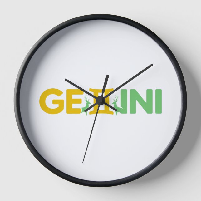 Gemini Zodiac Minimalist Typography Green Yellow Clock (Front)