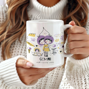 Gemini Zodiac Mug, Cute Gemini Starsign Horoscope Coffee Mug