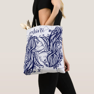 Gemini Zodiac Navy & Gold Monochrome Graphic Tote