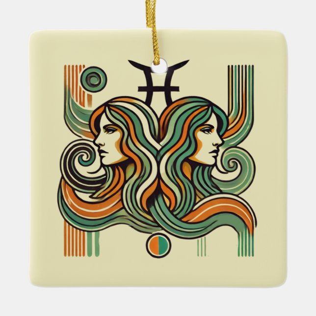 Gemini Zodiac Ornament Retro Design (Front)