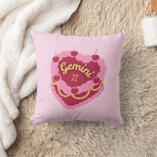 Gemini Zodiac Pastel Heart Birthday Cake Cushion