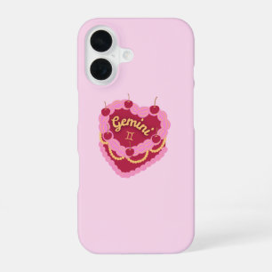 Gemini Zodiac Pastel Heart Birthday Cake iPhone 16 Case