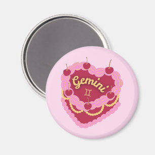 Gemini Zodiac Pastel Heart Birthday Cake Magnet