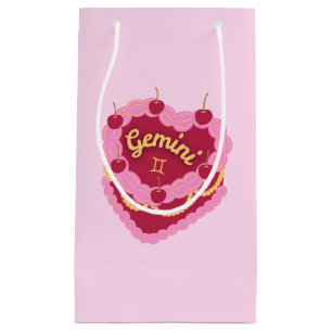 Gemini Zodiac Pastel Heart Birthday Cake Small Gift Bag