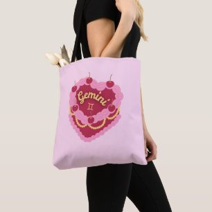 Gemini Zodiac Pastel Heart Birthday Cake Tote Bag