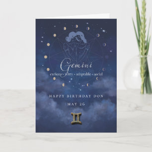 Gemini Zodiac Personalised Birthday Card