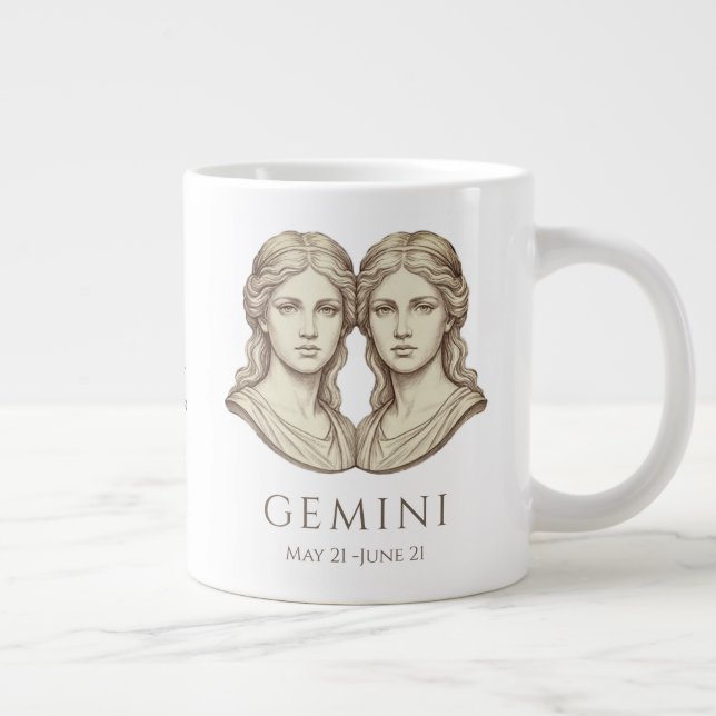 Gemini Zodiac Personalised Name & Birth Date Large Coffee Mug (Right)