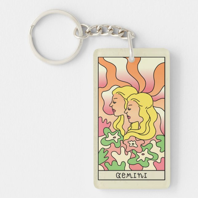 Gemini Zodiac Sign Abstract Art Vintage Key Ring (Front)