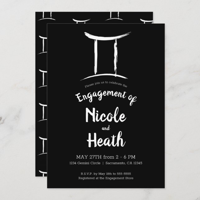 GEMINI Zodiac Sign Astrology Engagement Party  Invitation (Front/Back)