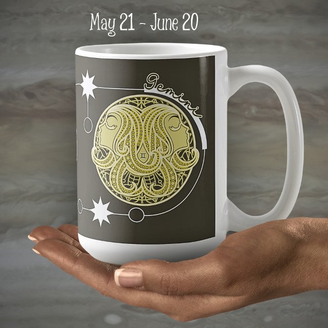Gemini Zodiac Sign Astrology Mandala Yellow White Coffee Mug (Creator Uploaded)