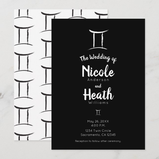 GEMINI Zodiac Sign Astrology May June Wedding  Invitation (Front/Back)
