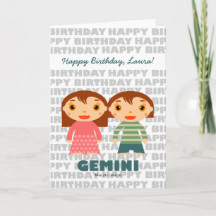 Gemini Zodiac Sign Birthday Card