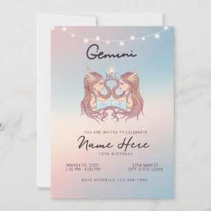 Gemini Zodiac Sign Birthday Invitation