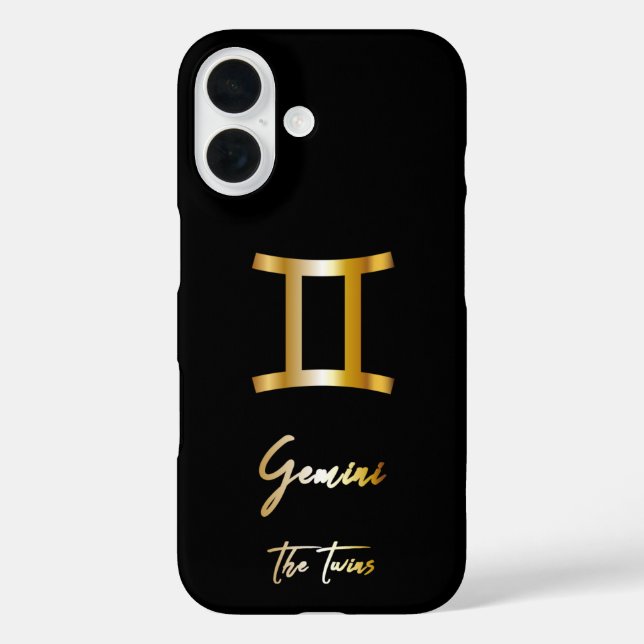Gemini Zodiac Sign, Black & Gold  Case-Mate iPhone Case (Back)