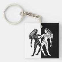 Gemini Zodiac Sign, Black & White Keychain