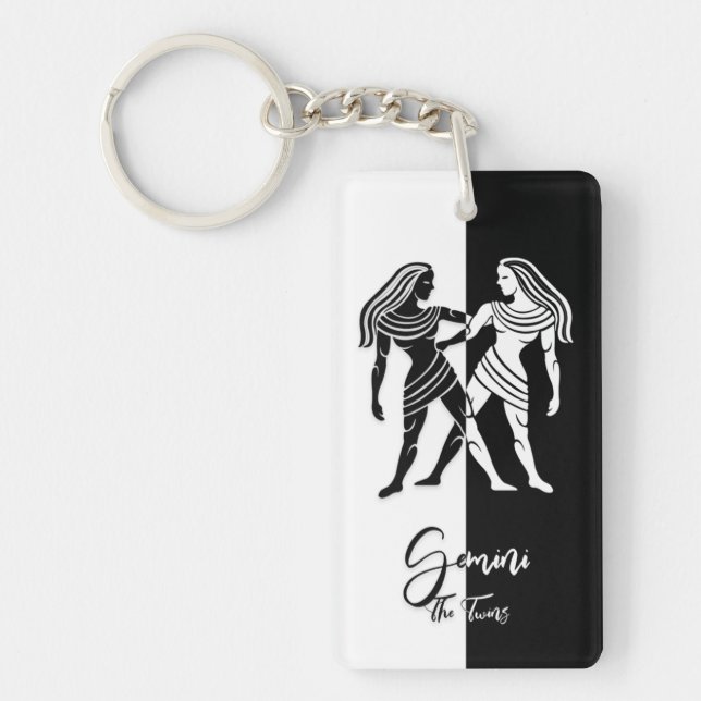 Gemini Zodiac Sign, Black & White Keychain (Front)