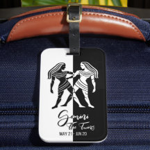 Gemini Zodiac Sign Black & White Luggage Tag
