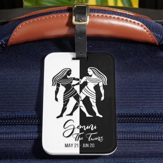 Gemini Zodiac Sign Black & White Luggage Tag (Front Insitu 2)