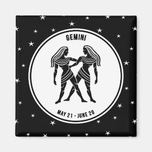 Gemini Zodiac Sign, Black & White Magnet