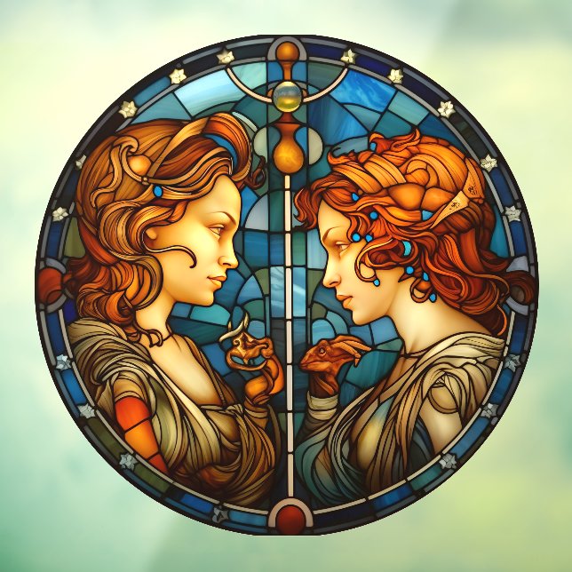 Gemini Zodiac Sign Faux Stained Glass Window Cling (Sheet 3)