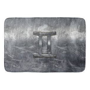 Gemini Zodiac Sign Grunge Distressed Silver Bath Mat