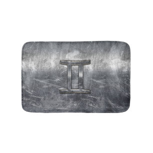 Gemini Zodiac Sign Grunge Distressed Silver Bath Mat
