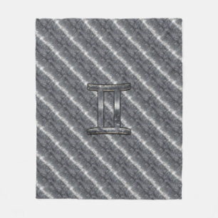 Gemini Zodiac Sign Grunge Distressed Silver Fleece Blanket