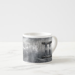 Gemini Zodiac Sign in Industrial Steel Style Espresso Cup