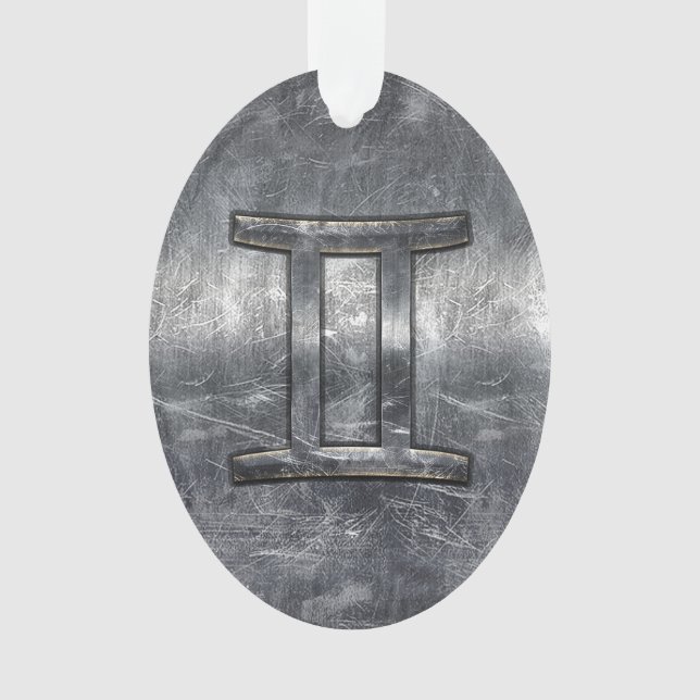 Gemini Zodiac Sign in Industrial Steel Style Ornament (Front)
