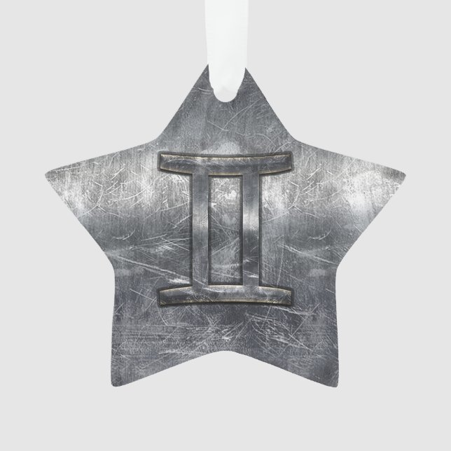 Gemini Zodiac Sign in Industrial Steel Style Ornament (Front)