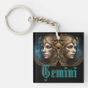 Gemini Zodiac Sign Key Ring