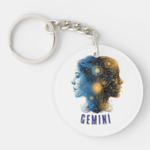 Gemini Zodiac Sign Key Ring