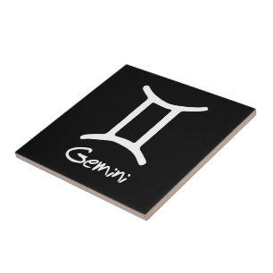 Gemini Zodiac Sign on Black Background Tile