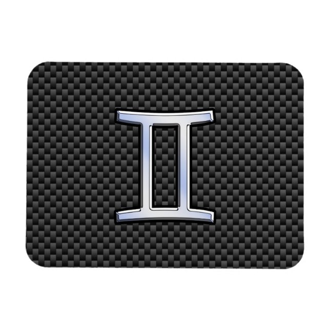 Gemini Zodiac Sign on Charcoal Carbon Fiber Print Magnet (Horizontal)
