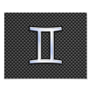 Gemini Zodiac Sign on Charcoal Carbon Fibre Print