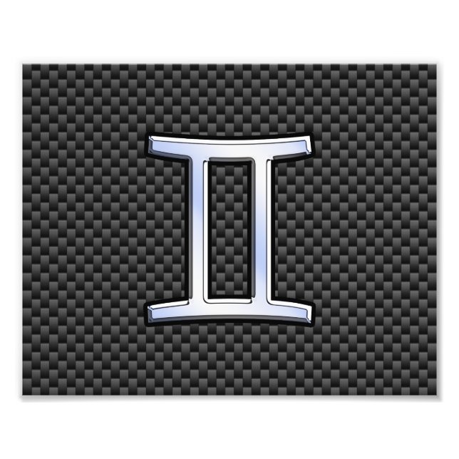Gemini Zodiac Sign on Charcoal Carbon Fibre Print (Front)