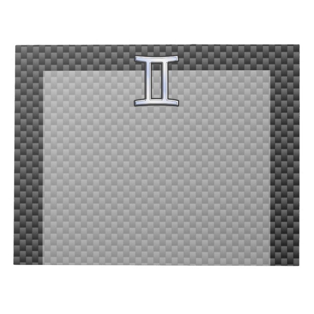 Gemini Zodiac Sign on Charcoal Carbon Fibre Print Notepad (Front)