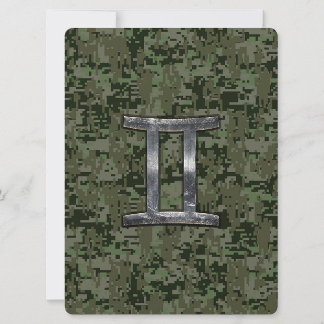 Gemini Zodiac Sign on Green Digital Camo (Front)