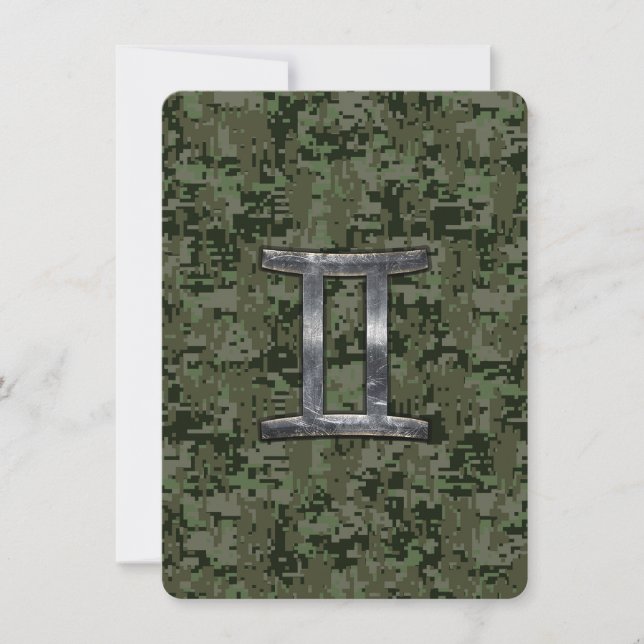 Gemini Zodiac Sign on Green Digital Camo (Front)