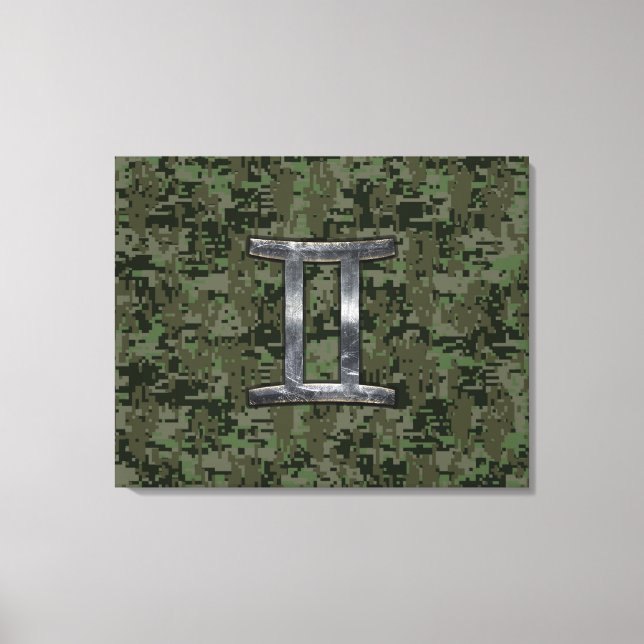 Gemini Zodiac Sign on Green Digital Camo (Front)