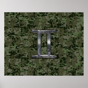 Gemini Zodiac Sign on Green Digital Camo