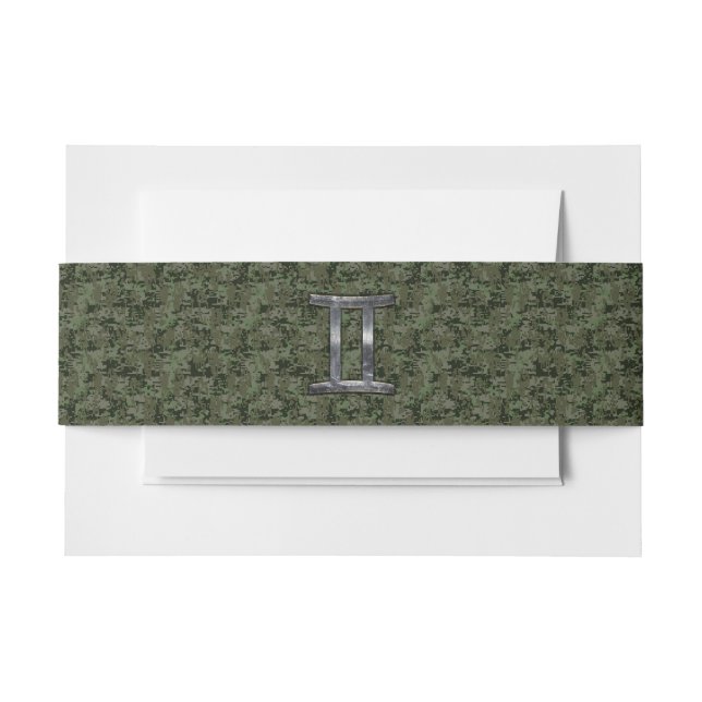 Gemini Zodiac Sign on Green Digital Camo Invitation Belly Band (Front Example)