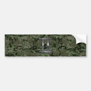 Gemini Zodiac Sign on Green Digital Camouflage Bumper Sticker