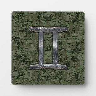 Gemini Zodiac Sign on Green Digital Camouflage Plaque