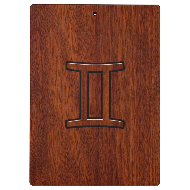 Gemini Zodiac Sign on Mahogany Wood Style Clipboard (Back)