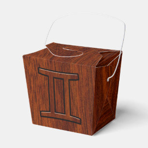 Gemini Zodiac Sign on Mahogany Wood Style Favour Box